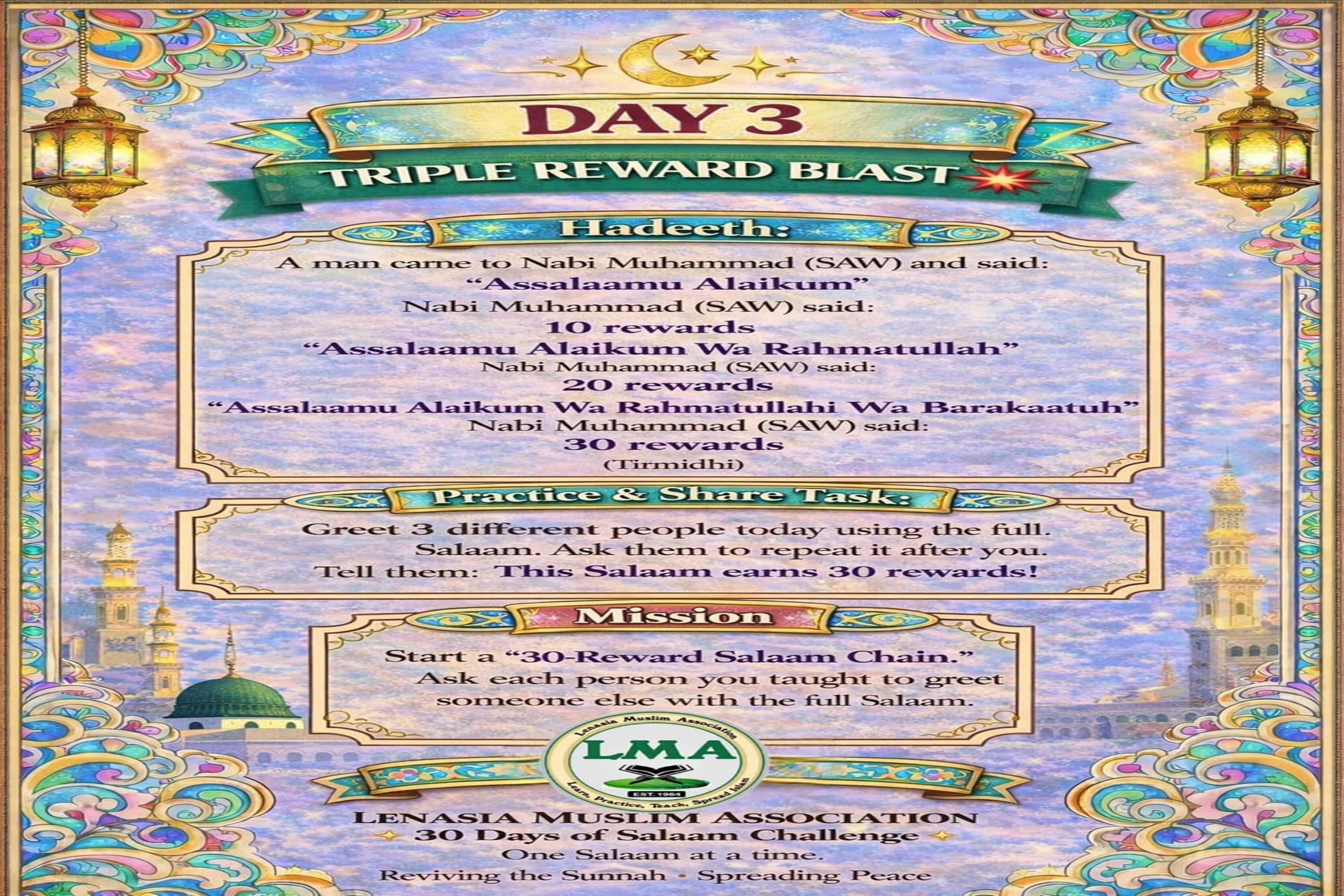 Rewards for greeting with Assalaamu Alaykum